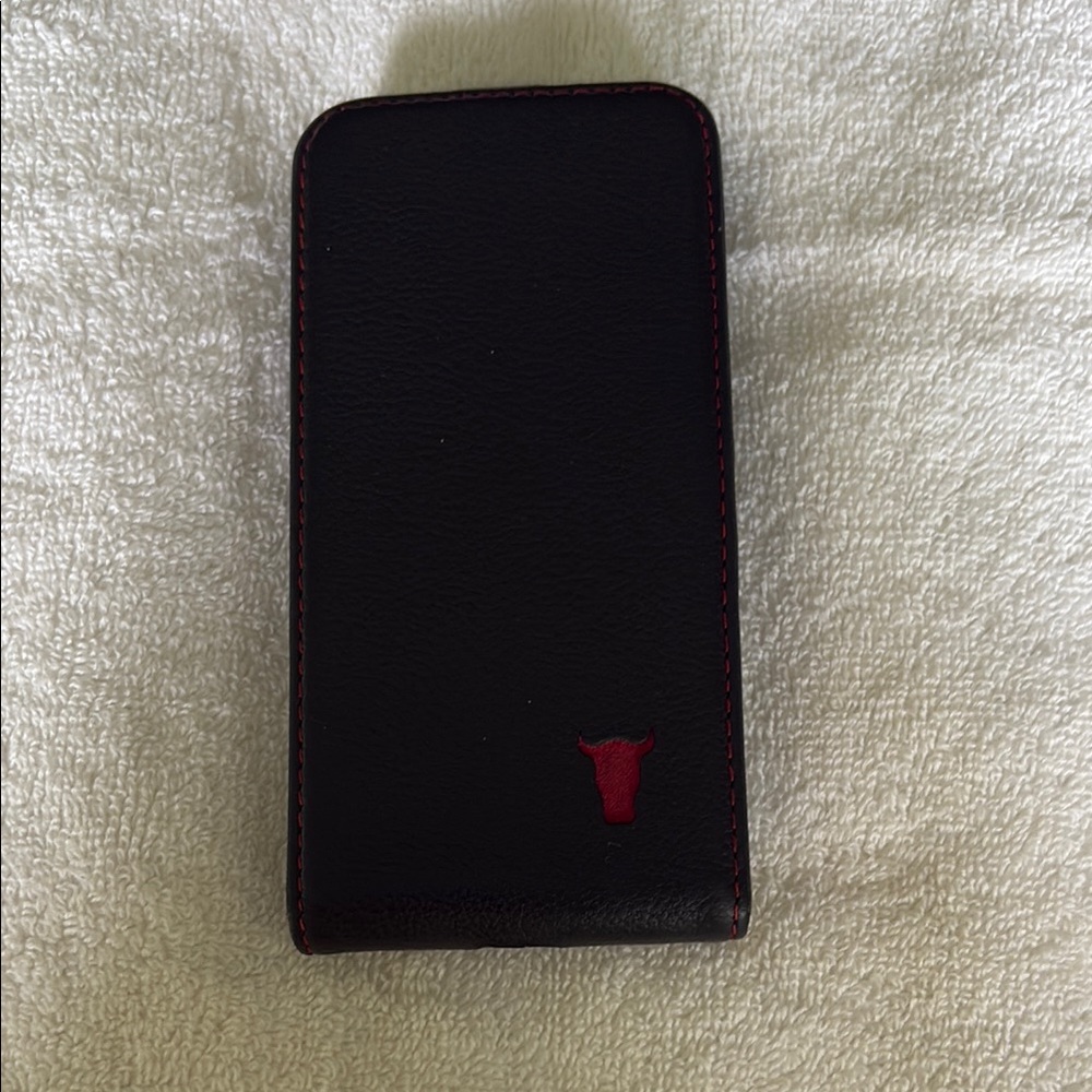 Black Leather Phone Case with Red Accent